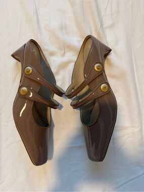 Sam Edelman Taupe Patent Double-Strap Mary Jane Heels